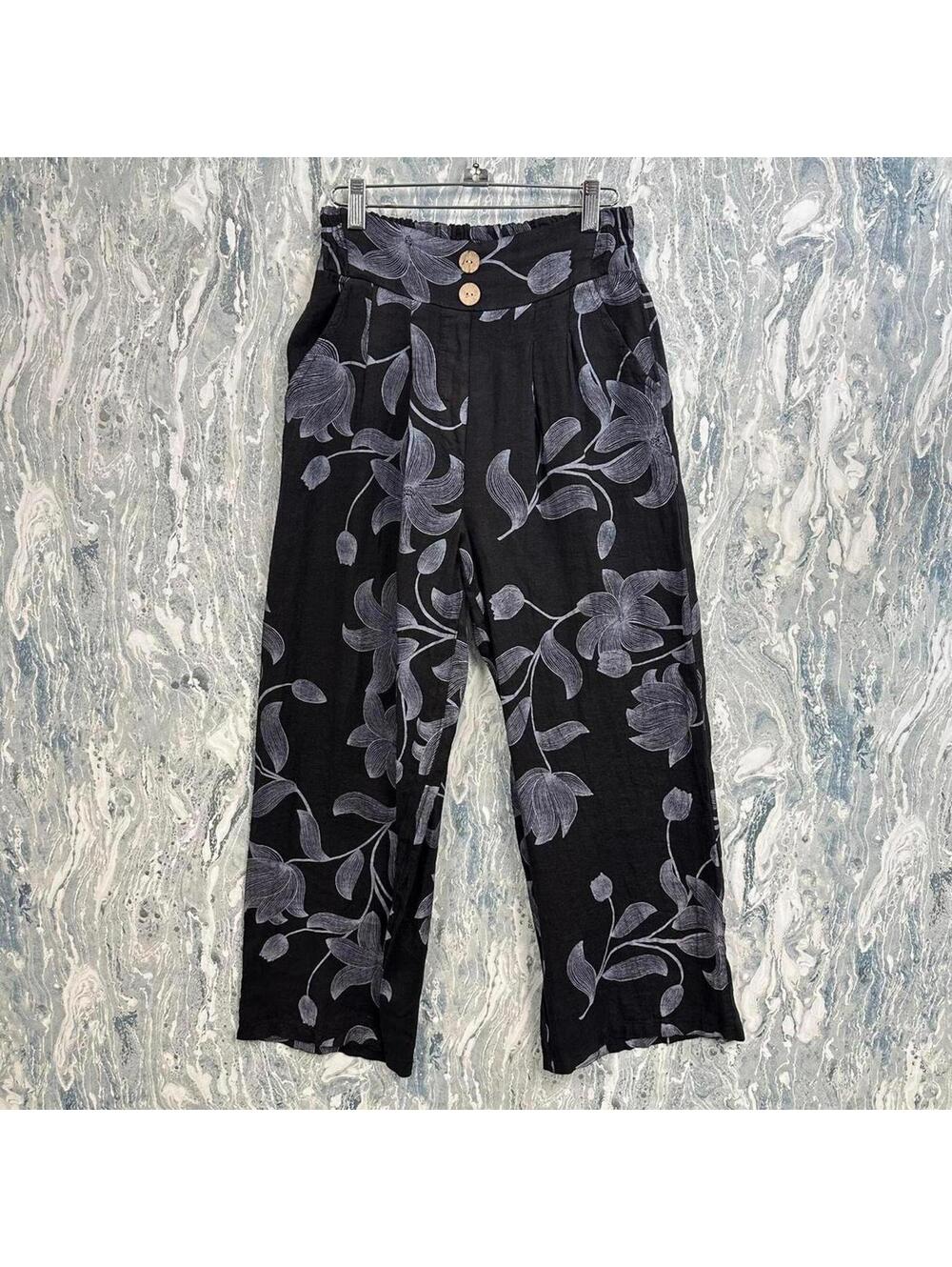 Floral Black Wide Leg Pants